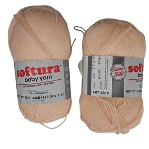 Softura Baby Yarn 100% Orlon Acrylic Fiber Color Peach (06) Lot of 2